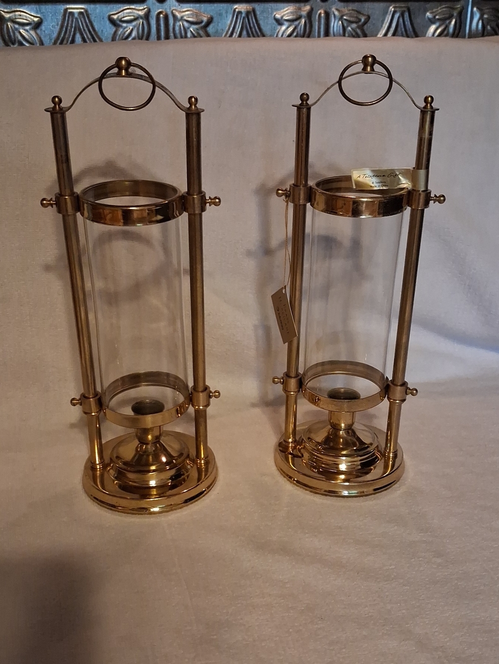 Brass Finish Hurricane Candle Holders Pair 1995 Teleflora